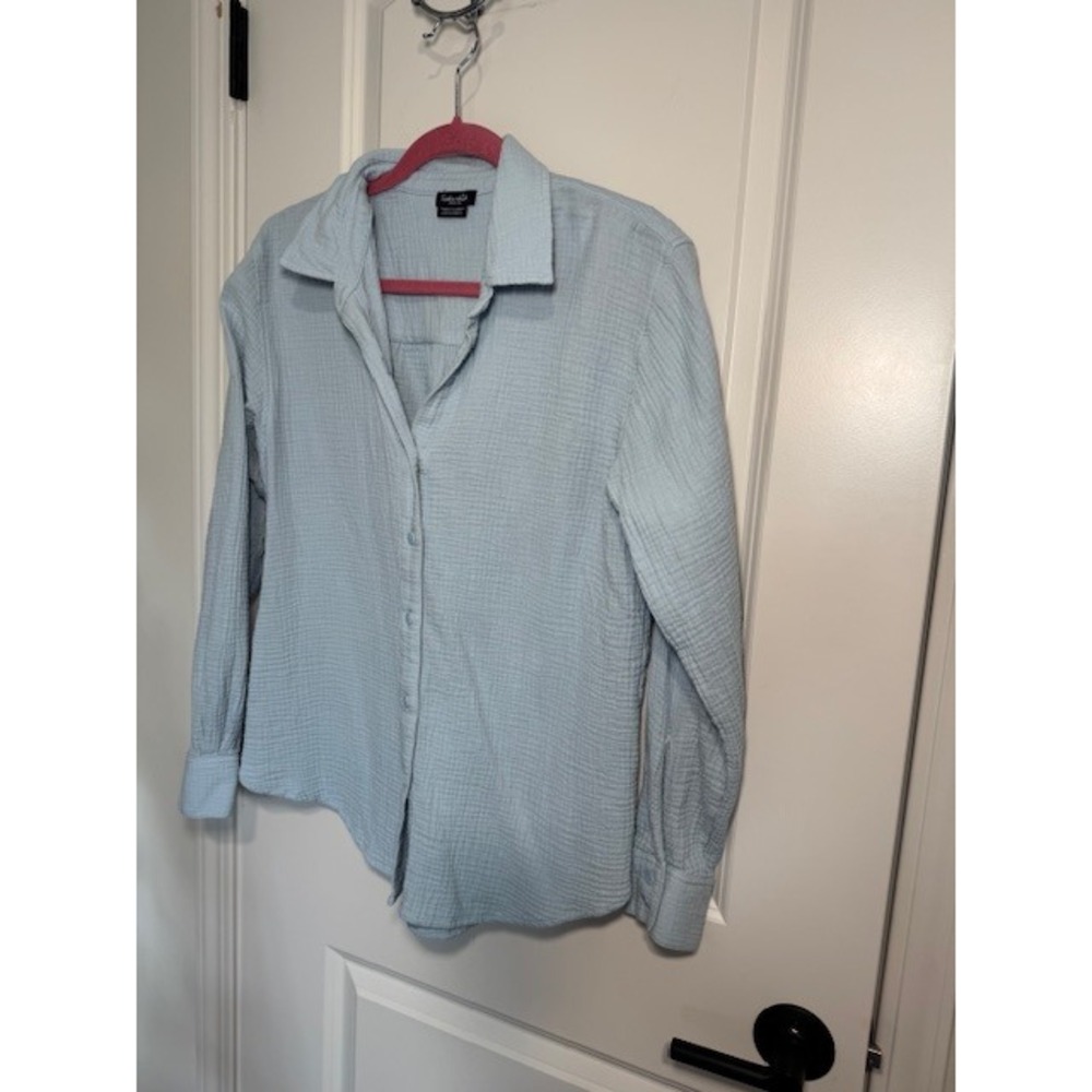 Splendid Light Blue Double Gauze Cotton Button Down Shirt Long Sleeve Medium - Picture 2 of 5
